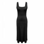 Women’s Square Neck Ribbed Knit Maxi Dress - Image 2
