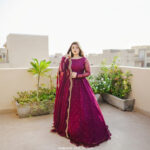 Solid Magenta Chiffon Hand Embellished Dupatta With Anarkali Set