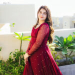 Solid Magenta Chiffon Long Flair Anarkali With Dupatta - Image 2