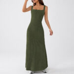 Women’s Square Neck Ribbed Knit Maxi Dress - Image 4