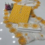 Yellow Printed Kurta Set with White Dupatta - Image 3