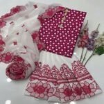 Pakistani Women's Pink Floral Kurta Pajama Set with White Dupatta - Image 2
