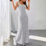 Women's Square Neck Ribbed Knit Maxi Dress