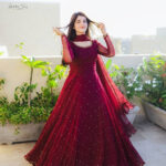 Solid Magenta Chiffon Long Flair Anarkali With Dupatta - Image 10
