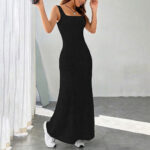 Women’s Square Neck Ribbed Knit Maxi Dress - Image 3