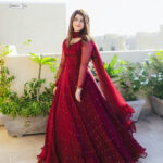 Solid Magenta Chiffon Long Flair Anarkali With Dupatta - Image 9
