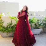 Solid Magenta Chiffon Long Flair Anarkali With Dupatta - Image 8