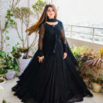 Solid Black Long Flair Anarkali Set With Dupatta