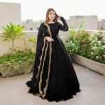Solid Magenta Chiffon Hand Embellished Dupatta With Anarkali Set - Image 7