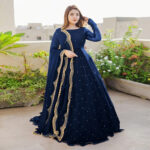 Solid Magenta Chiffon Hand Embellished Dupatta With Anarkali Set - Image 8