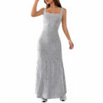 Women's Square Neck Ribbed Knit Maxi Dress - Image 10