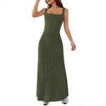Women's Square Neck Ribbed Knit Maxi Dress - Image 9