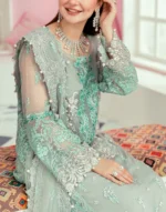 Heavy Embroidered with Handwork Mint Green Organza Dress for Formal & Wedding Events - Image 3