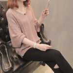 Women Woolen Lantern Sleeve Sweater Khaki Loose Autumn Winter - Image 4