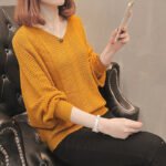 Women Woolen Lantern Sleeve Sweater Khaki Loose Autumn Winter - Image 5