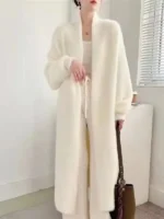Women Faux Mink Velvet Long Cardigan Winter Loose Knit - Image 2
