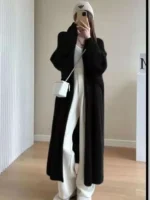 Women Faux Mink Velvet Long Cardigan Winter Loose Knit - Image 4