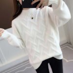 Women Half Turtleneck Knit Sweater Loose Long Sleeve Autumn Winter 2027 - Image 5