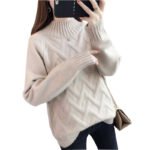 Women Half Turtleneck Knit Sweater Loose Long Sleeve Autumn Winter 2027 - Image 6