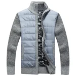 Men's Velvet Padded Cardigan Jacket Blue Winter Warm Knit - Image 4