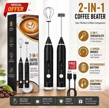 2 In 1 Rechargeable Electric Coffee Beater & Egg Whisk ( Free Delivery)