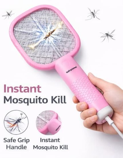 USB Rechargeable Mosquito Racket Pink LED Safe Home Use